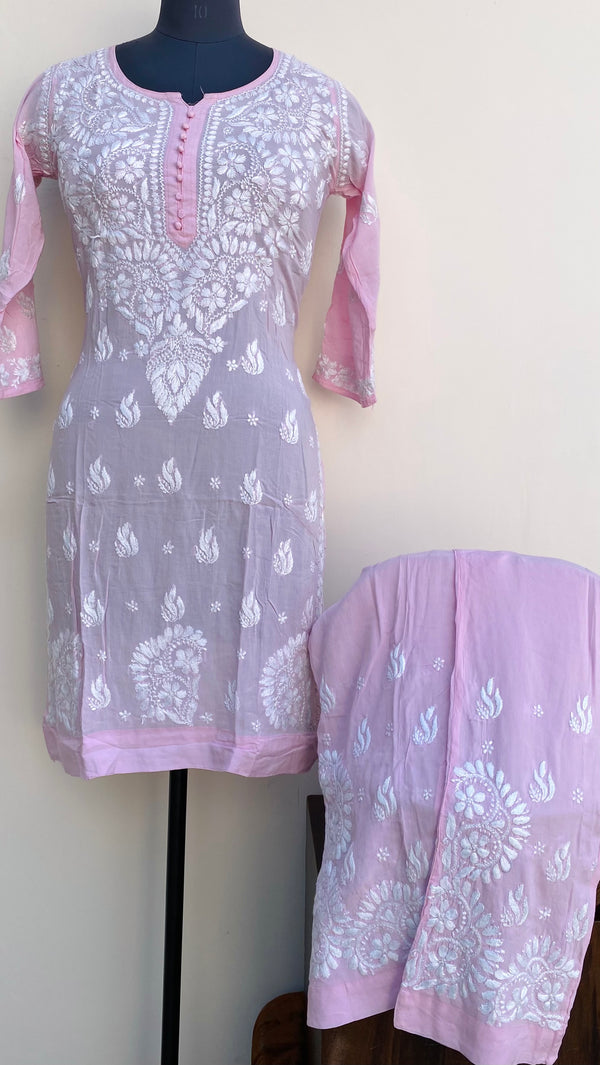 Lucknowi Chikankari Co-ord Set Pink Muslin Cotton