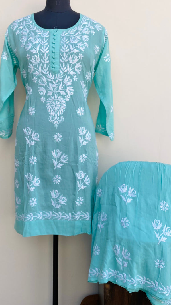 Lucknowi Chikankari Co-ord Set Sea Green Muslin Cotton