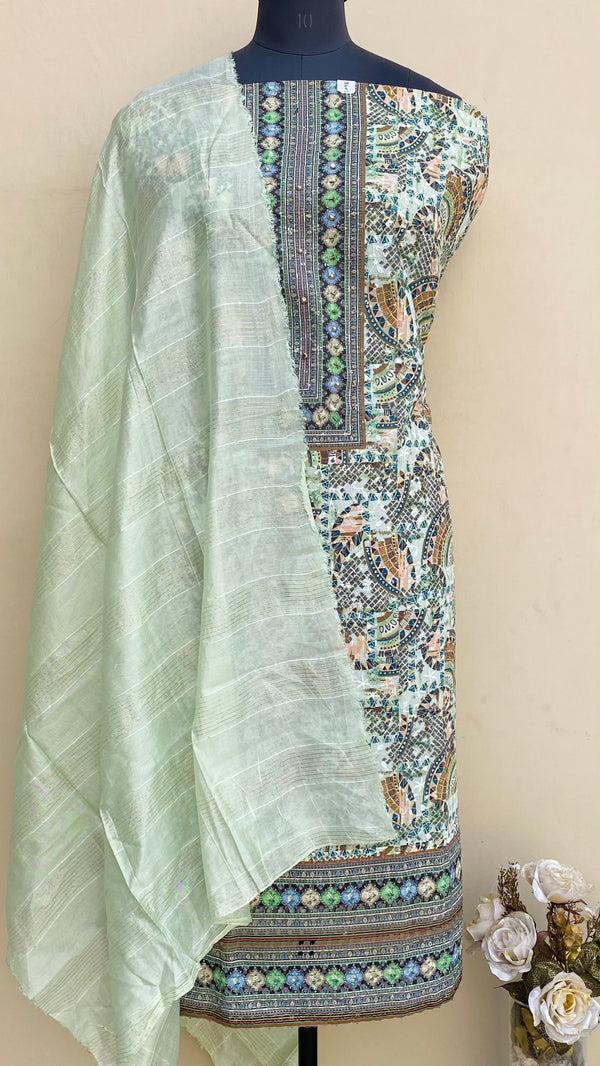 Designer Embroidered Suit Length 3 Piece Green Mal Cotton