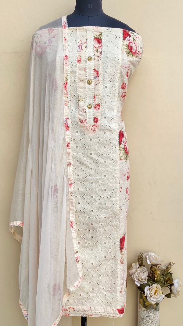 Designer Embroidered Suit Length 3 Piece Cream Mal Cotton