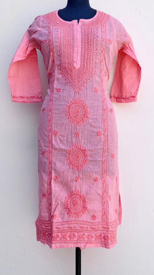 Lucknowi Chikankari Kurti Peach Linen With Self Work
