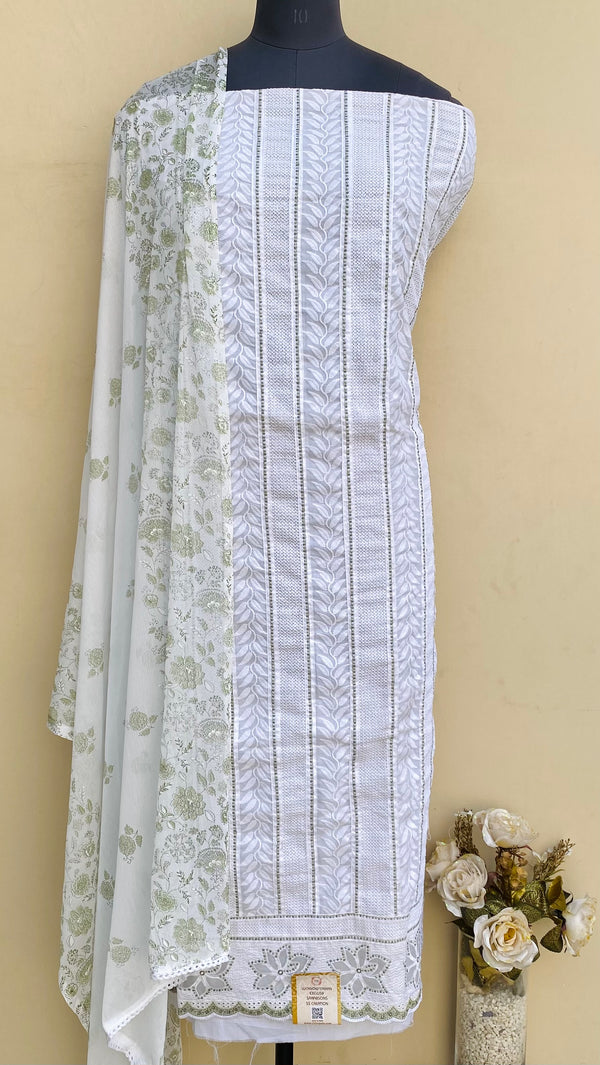 Designer Embroidered Suit Length 3 Piece White Mal Cotton