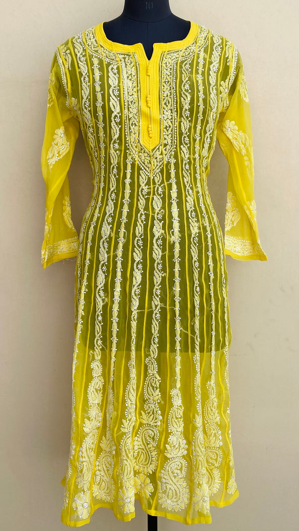 Lucknowi Chikankari Anarkali Kurti Yellow Georgette With Resham Work