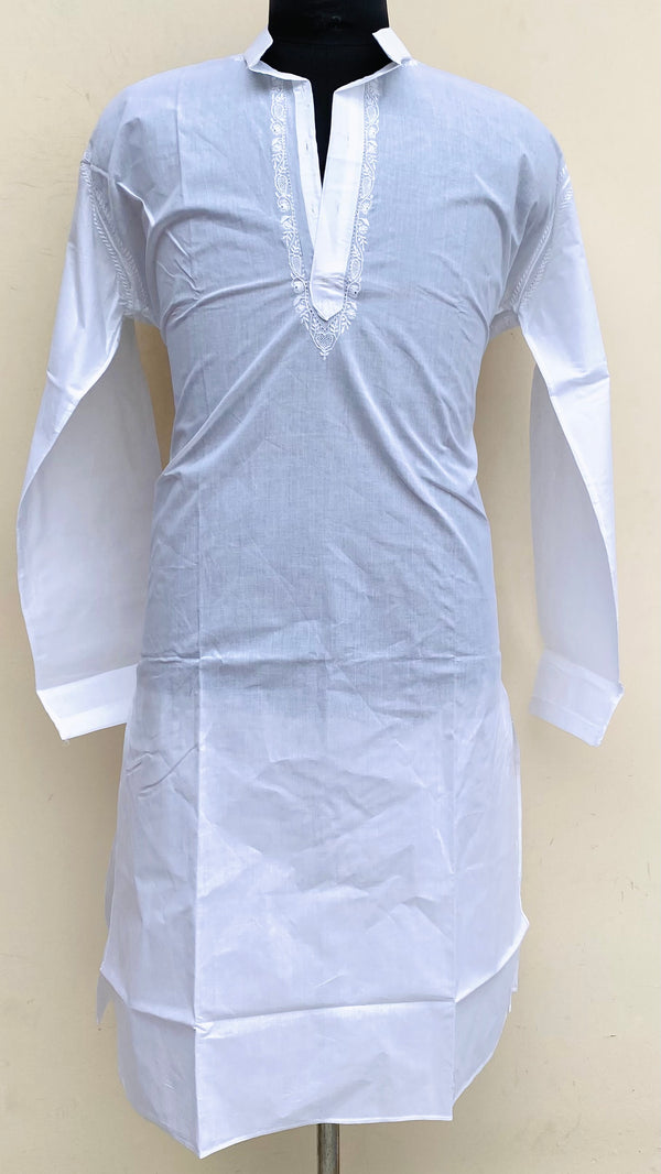 Lucknowi Chikankari Men’s Kurta White Cotton With Jaali Work