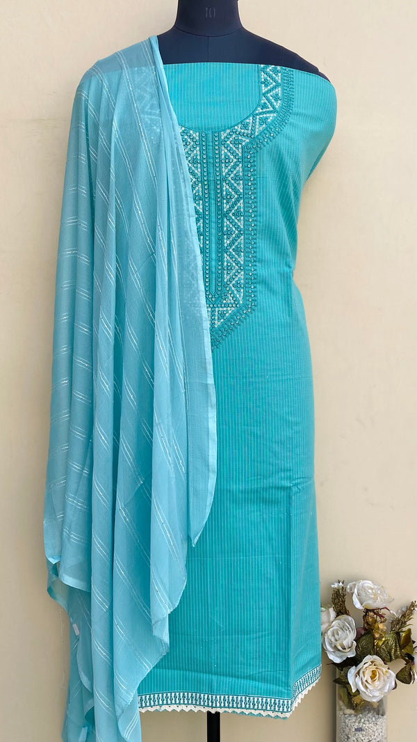 Designer Embroidered Suit Length 3 Piece Sea Green Mal Cotton