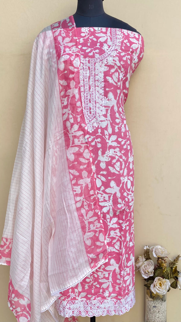 Designer Embroidered Suit Length 3 Piece Pink Mal Cotton