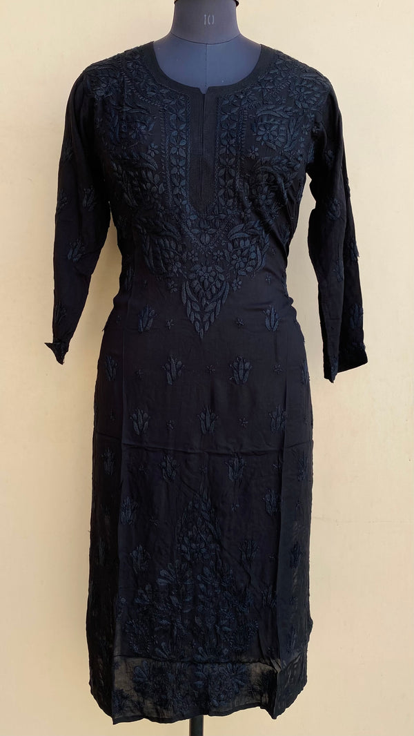 Lucknowi Chikankari Self Kurti Black Modal Cotton