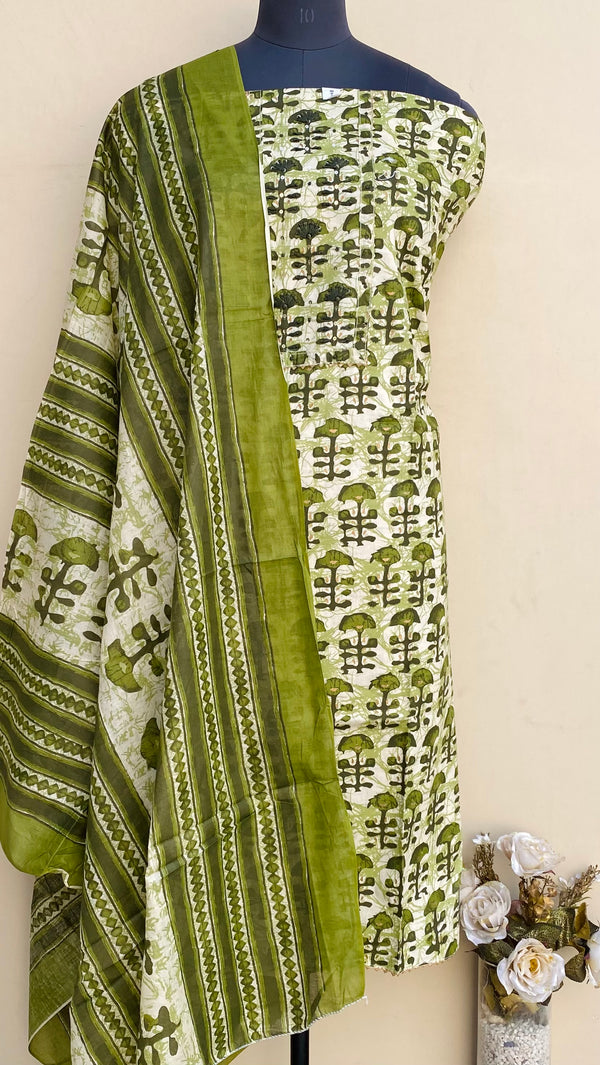 Designer Embroidered Suit Length 3 Piece Green Mal Cotton