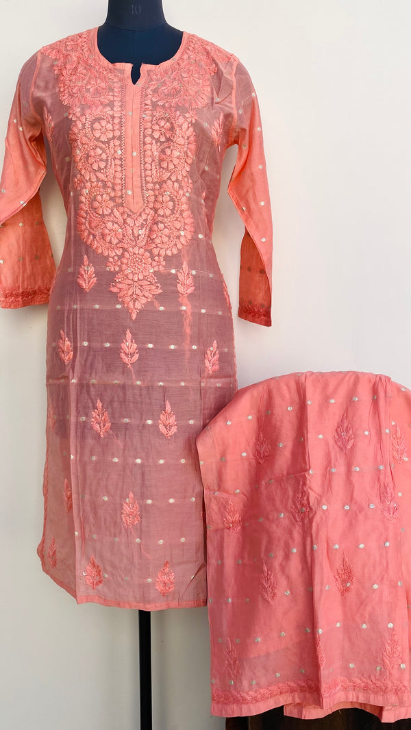 Lucknowi Chikankari Co-ord Set Gajri Mal Chanderi With Self Work