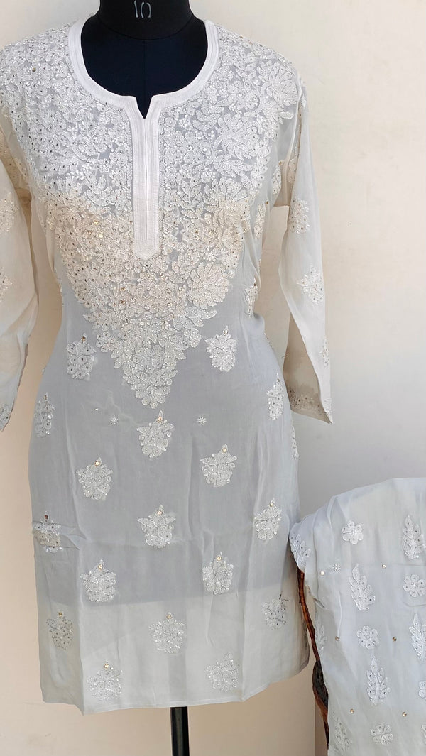 Lucknowi Chikankari Ombre Co-ord Set Gray Pure Georgette With Resham & Mukaish Work