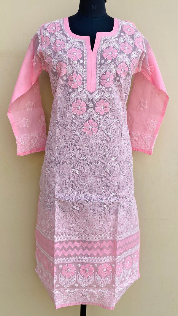 Lucknowi Chikankari Kurti Pink Cotton With Applique Work
