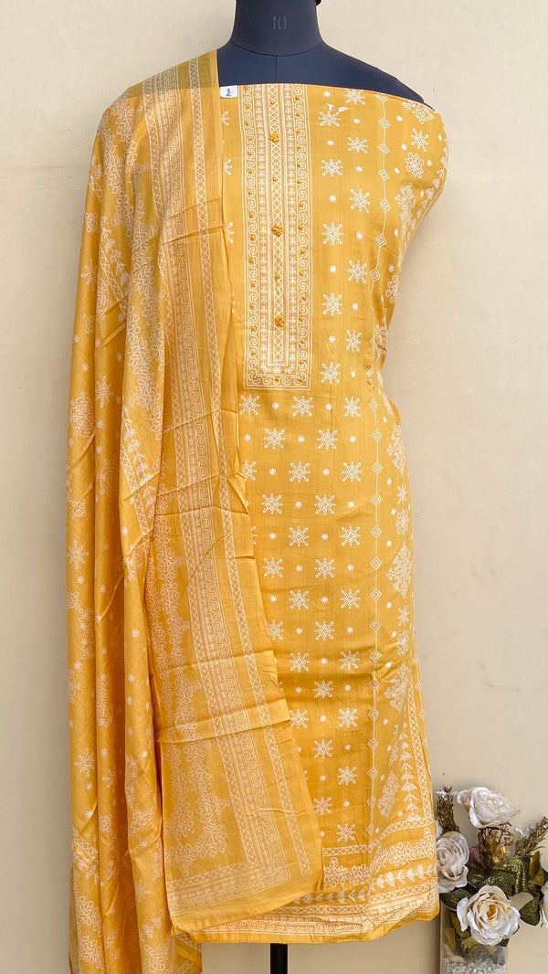 Designer Embroidered Suit Length 3 Piece Yellow Mal Cotton