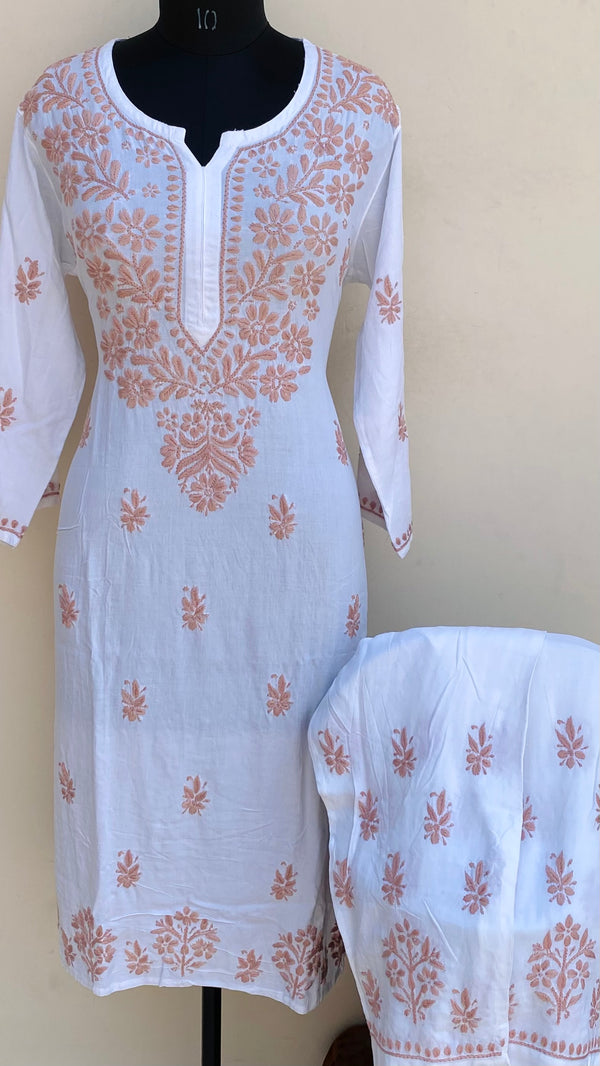 Lucknowi Chikankari Co-ord Set White Modal Cotton