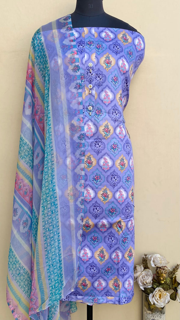 Designer Embroidered Suit Length 3 Piece Purple Mal Cotton