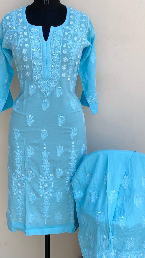 Lucknowi Chikankari Co-ord Set Blue Muslin Cotton