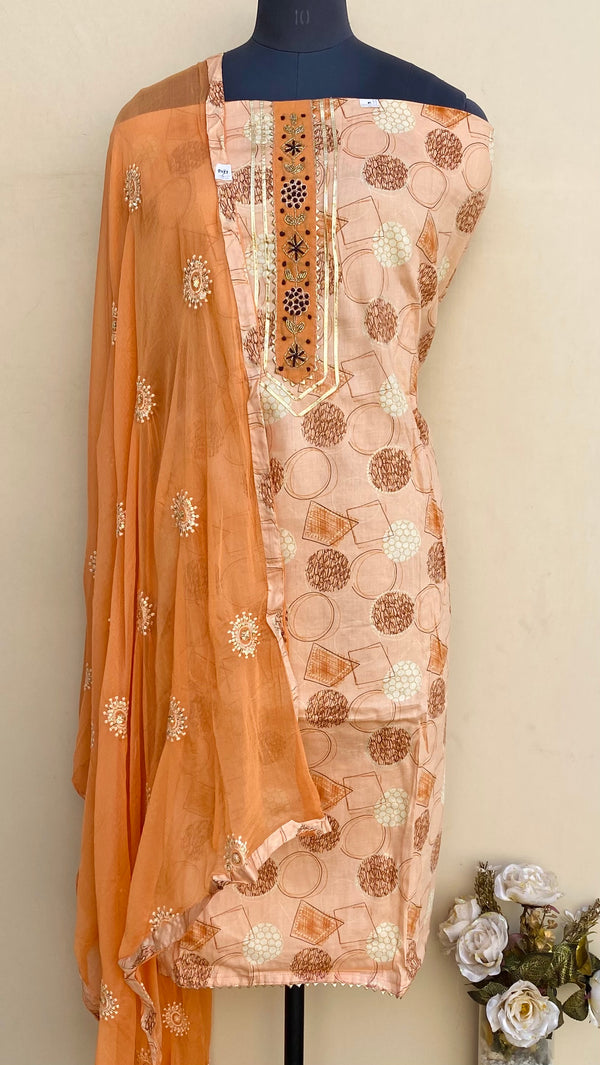 Designer Embroidered Suit Length 3 Piece Peach Mal Cotton