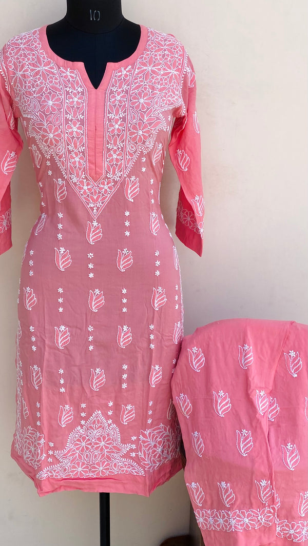 Lucknowi Chikankari Co-ord Set Pink Muslin Cotton