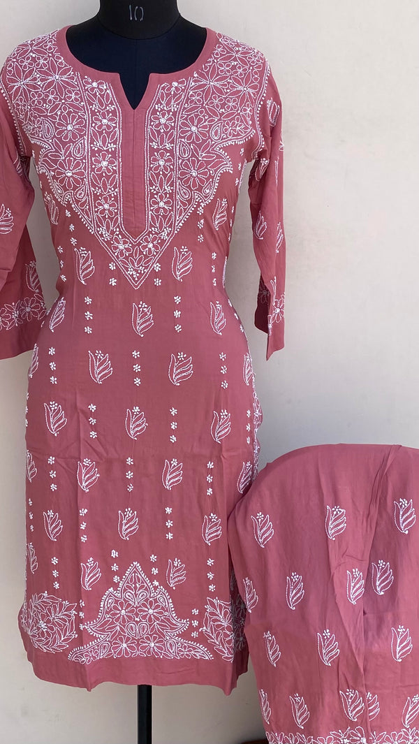Lucknowi Chikankari Co-ord Set Copper Muslin Cotton