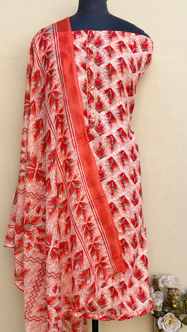 Designer Embroidered Suit Length 3 Piece Red Mal Cotton