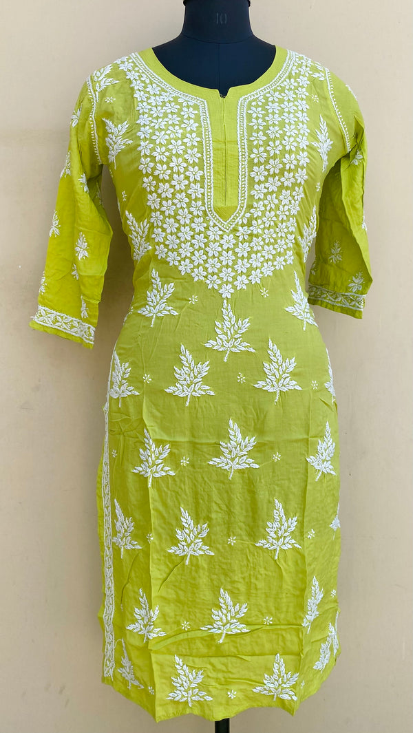 Lucknowi Chikankari Kurti Parrot Green Modal Cotton