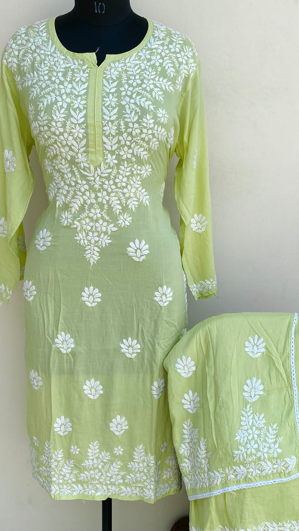 Lucknowi Chikankari Co-ord Set Parrot Green Muslin Cotton