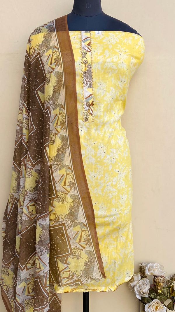 Designer Embroidered Suit Length 3 Piece Yellow Mal Cotton