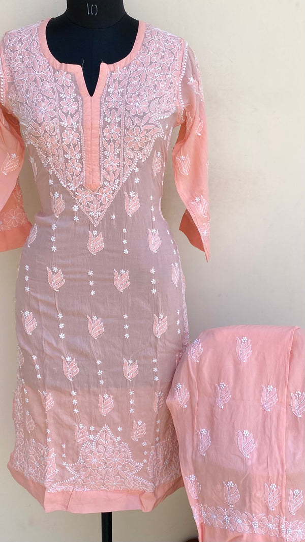 Lucknowi Chikankari Co-ord Set Pink Muslin Cotton