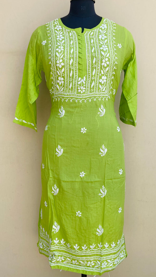 Lucknowi Chikankari Kurti Parrot Green Modal Cotton