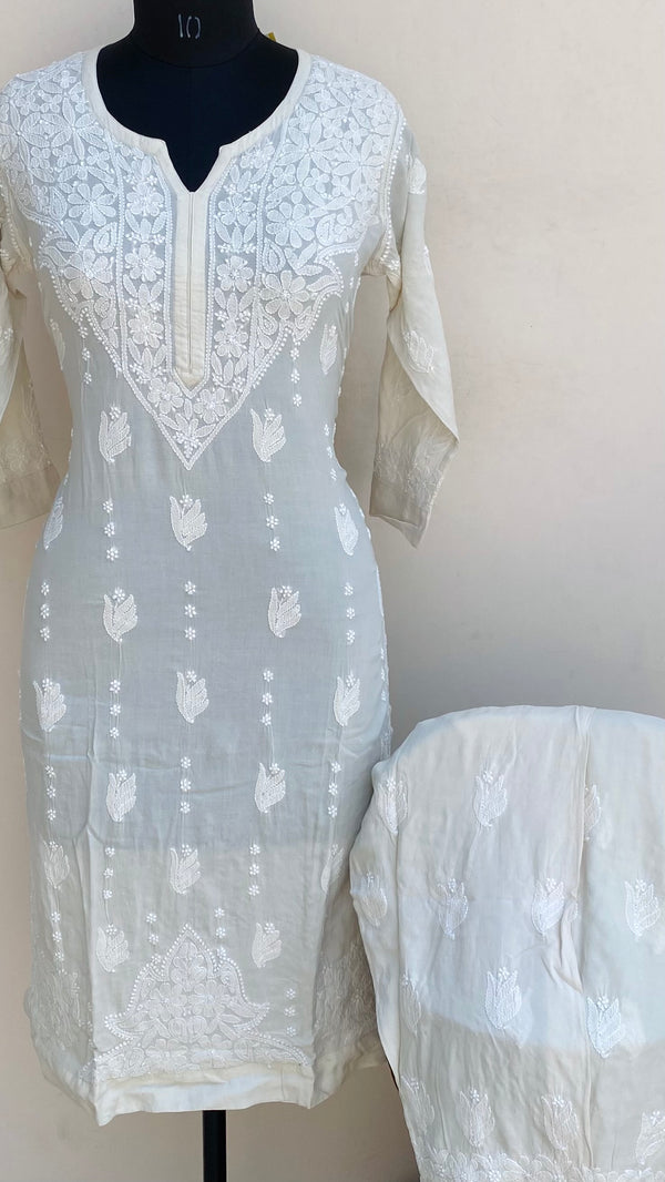 Lucknowi Chikankari Co-ord Set Cream Muslin Cotton