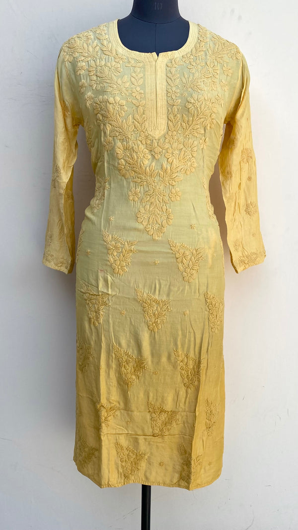 Lucknowi Chikankari Ombre Kurti Beige Muslin Cotton With Self 3D Work