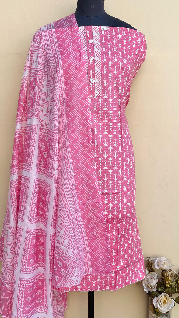 Designer Embroidered Suit Length 3 Piece Pink Mal Cotton