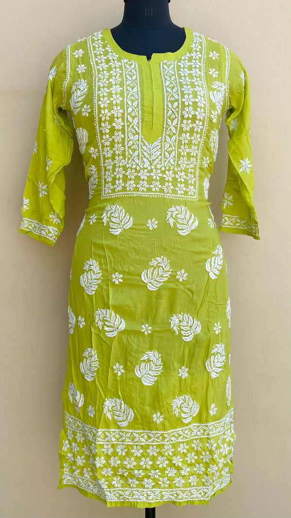 Lucknowi Chikankari Kurti Parrot Green Modal Cotton
