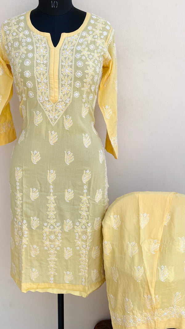 Lucknowi Chikankari Co-ord Set Yellow Muslin Cotton