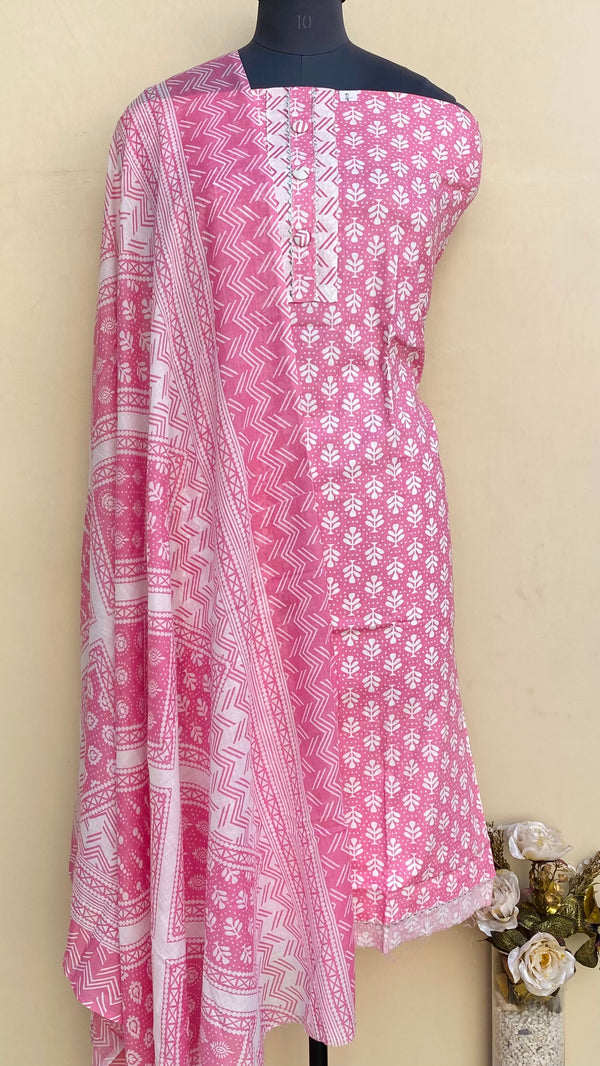 Designer Embroidered Suit Length 3 Piece Pink Mal Cotton