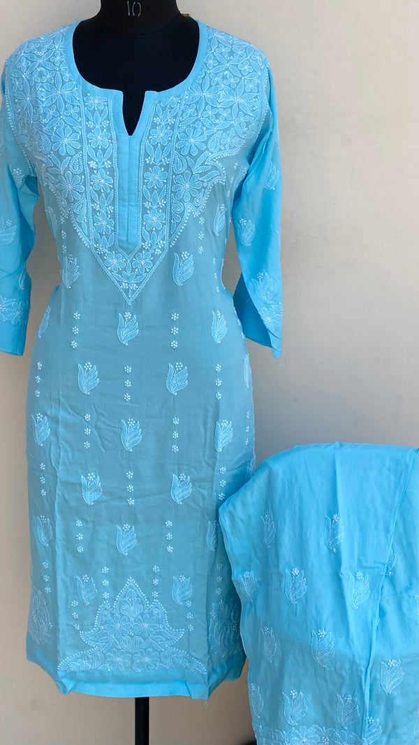 Lucknowi Chikankari Co-ord Set Blue Muslin Cotton
