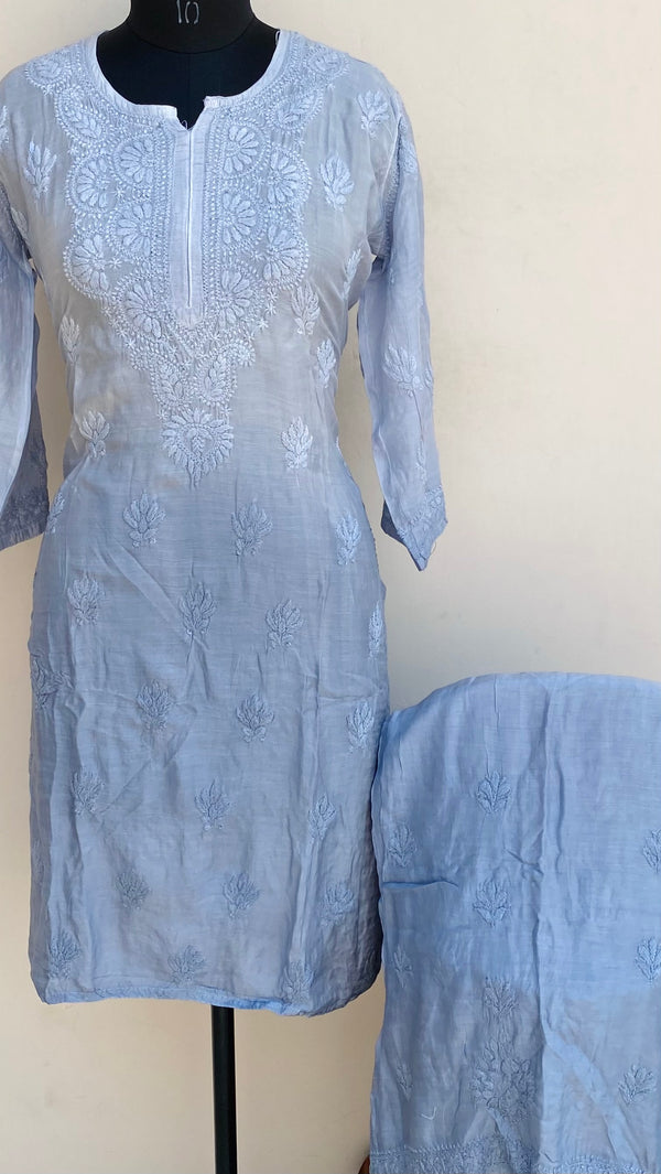 Lucknowi Chikankari Ombre Co-ord Set Gray Muslin Cotton With Self Work
