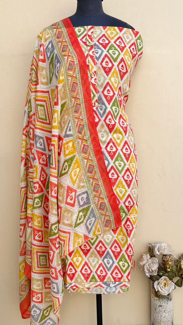 Designer Embroidered Suit Length 3 Piece Malticolour Mal Cotton