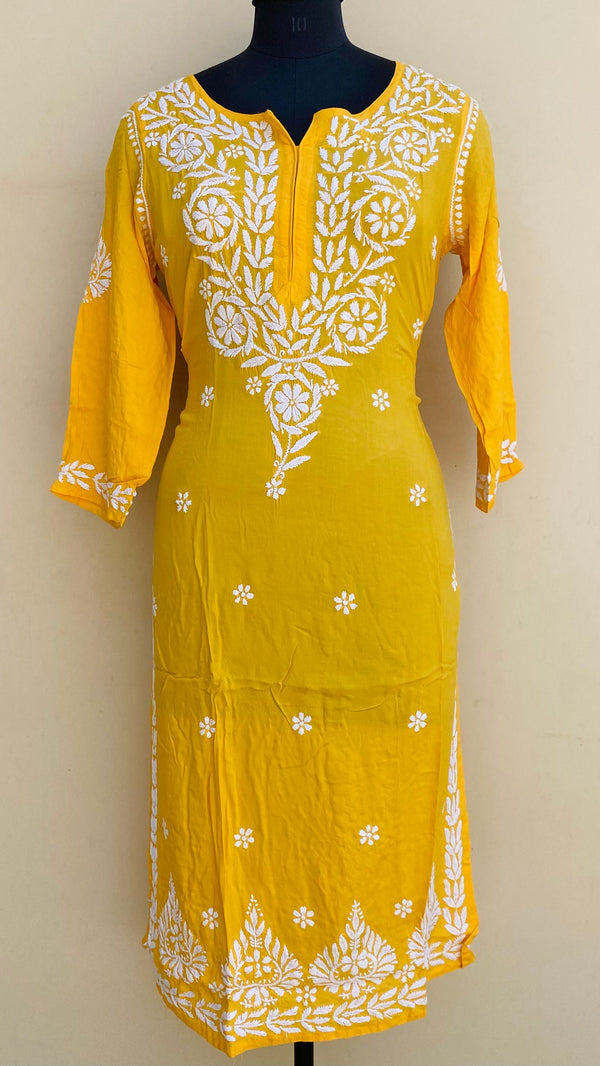 Lucknowi Chikankari Kurti Yellow Modal Cotton