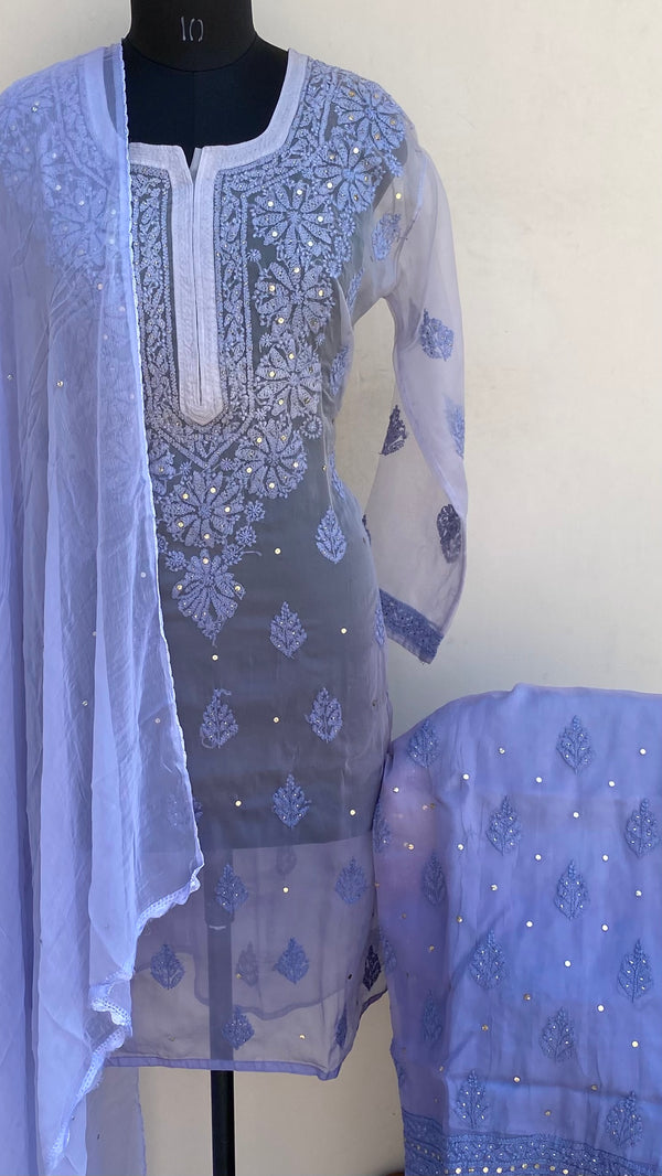 Lucknowi Chikankari Ombre Co-ord Set Purple Organza With Mukaish Work