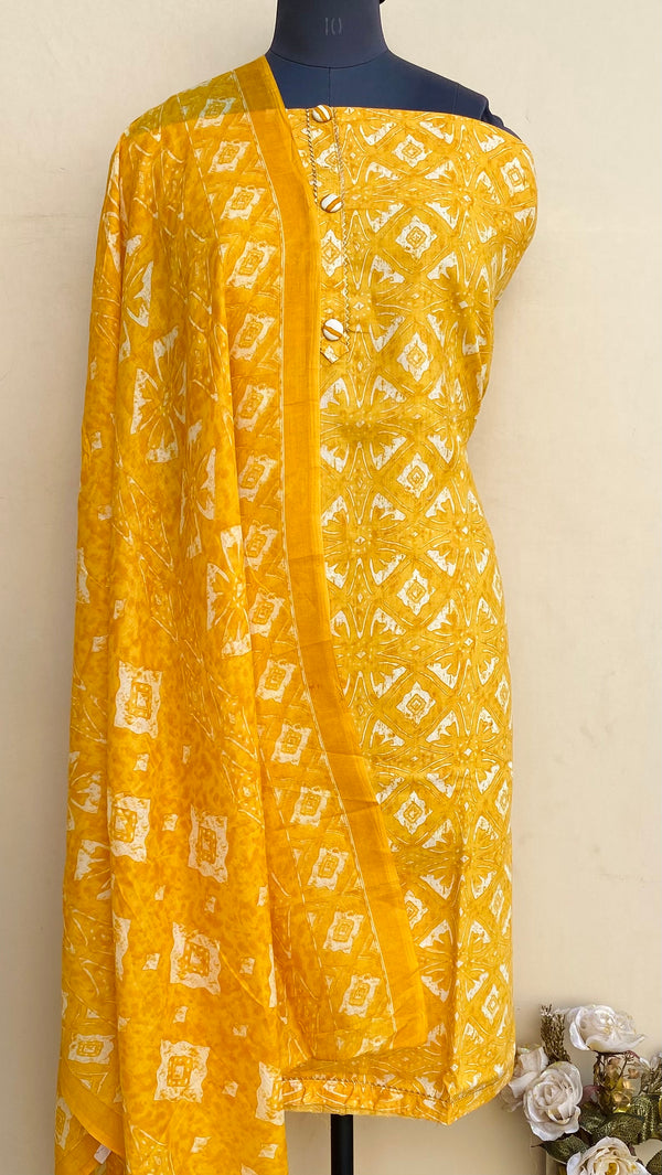 Designer Embroidered Suit Length 3 Piece Yellow Mal Cotton