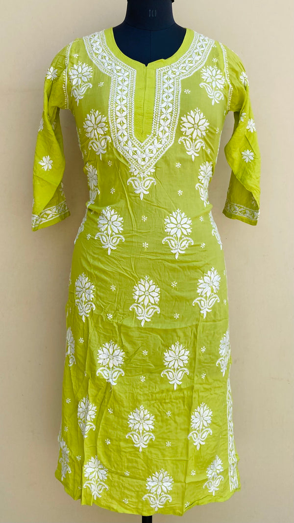 Lucknowi Chikankari Kurti Parrot Green Modal Cotton