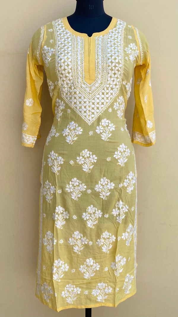 Lucknowi Chikankari Kurti Yellow Modal Cotton