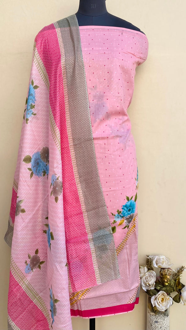 Designer Embroidered Suit Length 3 Piece Pink Mal Cotton