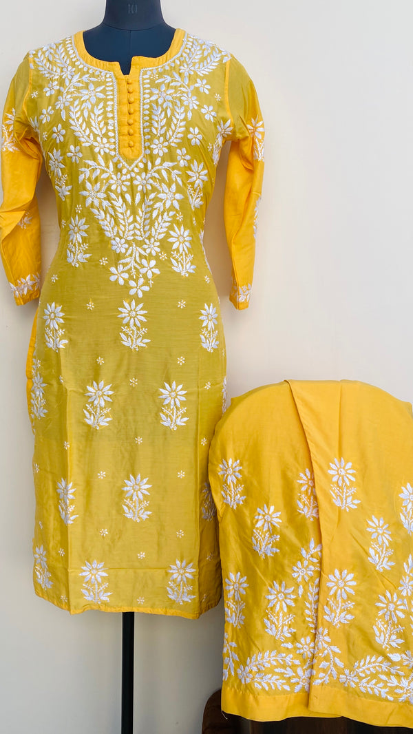 Lucknowi Chikankari Co-ord Set Yellow Muslin Cotton