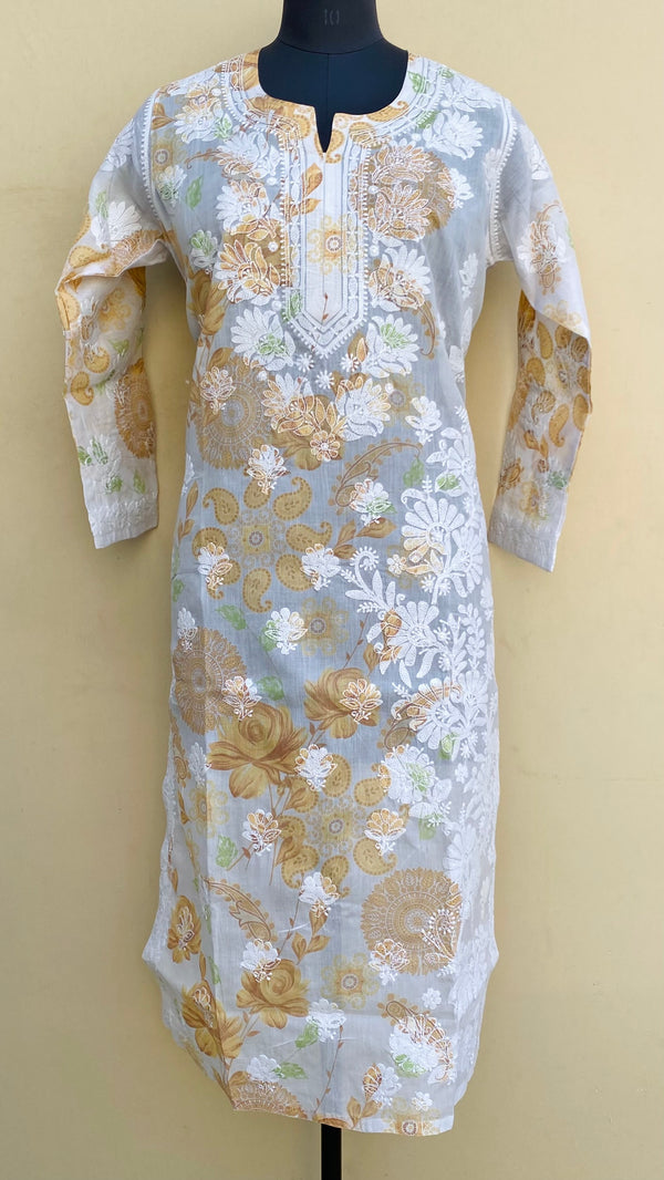 Lucknowi Chikankari Printed Kurti White Cotton