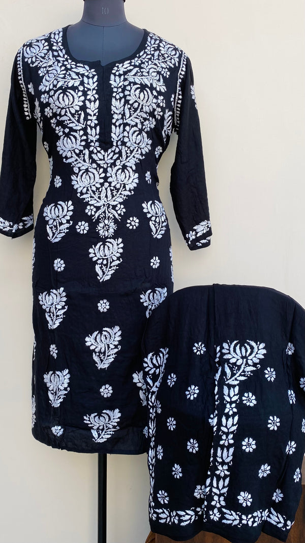 Lucknowi Chikankari Co-ord Set Black Modal Cotton