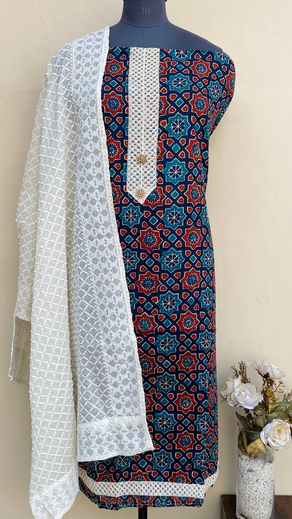 Designer Embroidered Suit Length 3 Piece Blue Mal Cotton