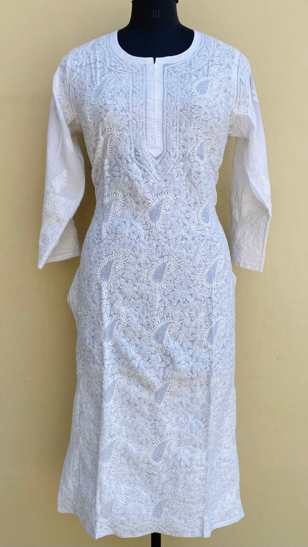 Lucknowi Chikankari Kurti White Cotton With Jaali Work