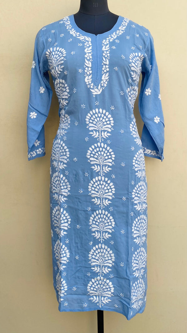 Lucknowi Chikankari Kurti Blue Modal Cotton