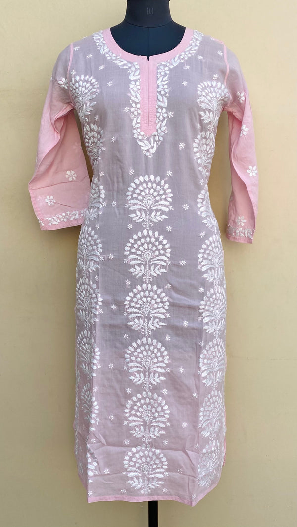 Lucknowi Chikankari Kurti Pink Modal Cotton